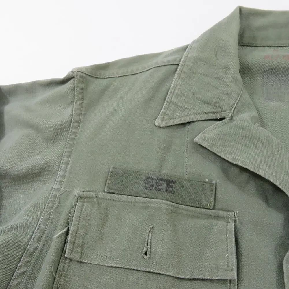 Vietnam Era Cotton Sateen Shirt Military OD Green Button Up Sz S 1st pattern 60s